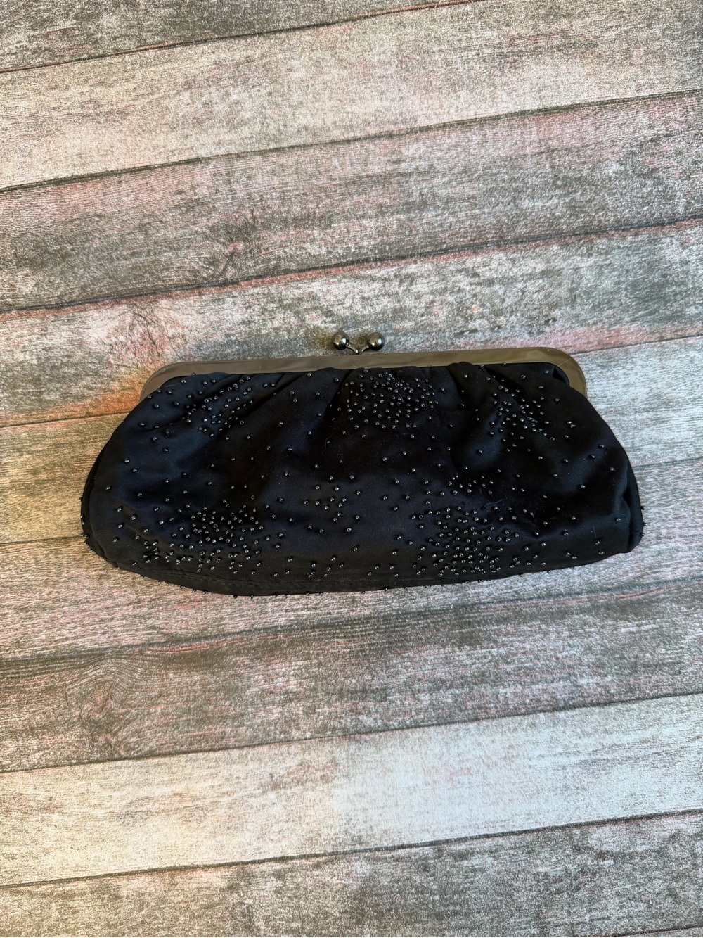 Express Black Beaded Kiss-Lock Evening Clutch